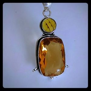 925 Sterling Silver Honey & Yellow Citrine Pendant